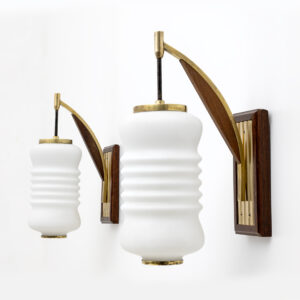Brass and Opaline Murano Glass Sconces
