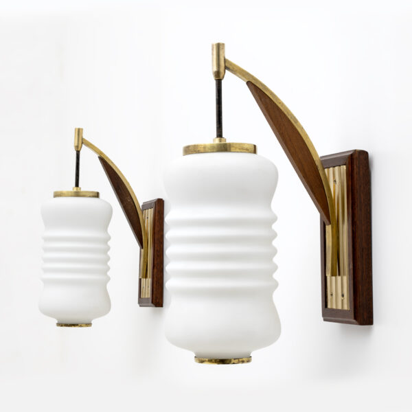 Brass and Opaline Murano Glass Sconces