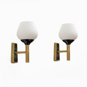 Brass and Opaline Murano Glass Sconces, 1950s