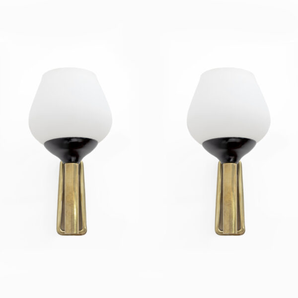 Brass and Opaline Murano Glass Sconces, 1950s - Image 2