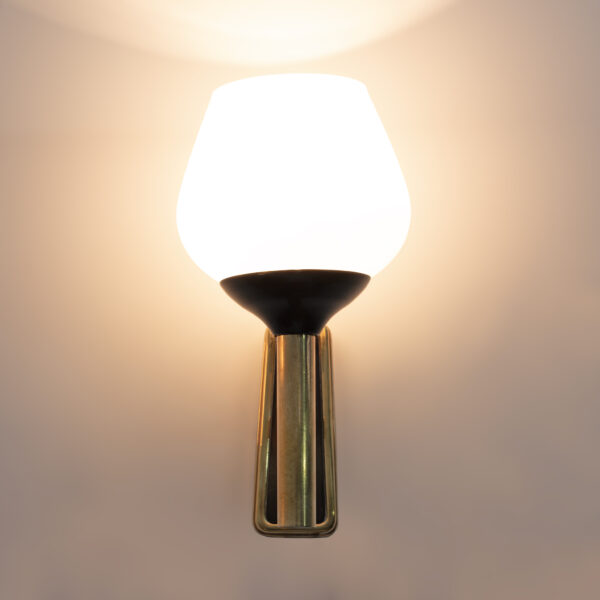 Brass and Opaline Murano Glass Sconces, 1950s - Image 4