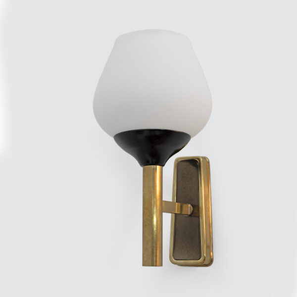 Brass and Opaline Murano Glass Sconces, 1950s - Image 5