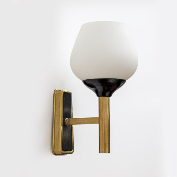 Brass and Opaline Murano Glass Sconces, 1950s - Image 6