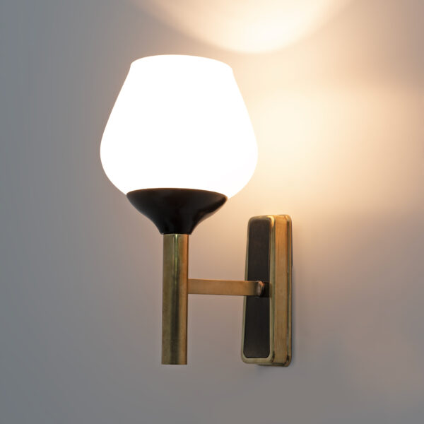Brass and Opaline Murano Glass Sconces, 1950s - Image 7