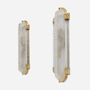 Brass and Frosted Murano Glass Sconces