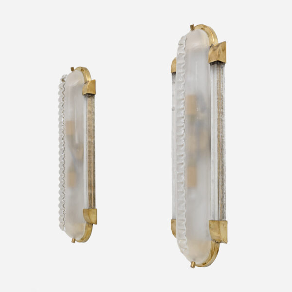 Brass and Frosted Murano Glass Sconces