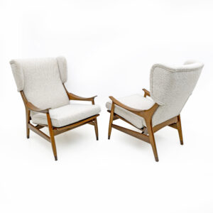 Teak and Bouclè Armchairs Model FM 106 by Framar, 50s