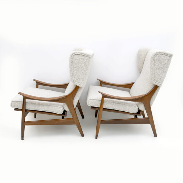 Teak and Bouclè Armchairs Model FM 106 by Framar, 50s - Image 3