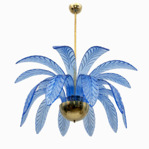 Mid-Century Modern Murano Glass and Brass Chandelier 1970s