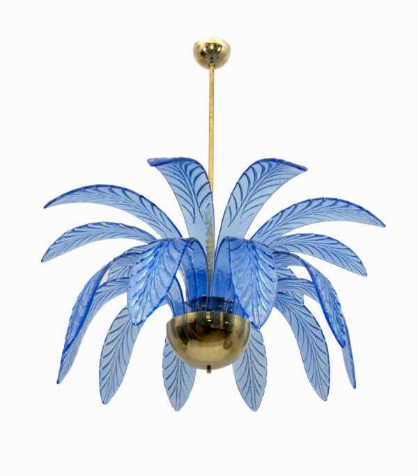 Mid-Century Modern Murano Glass and Brass Chandelier 1970s