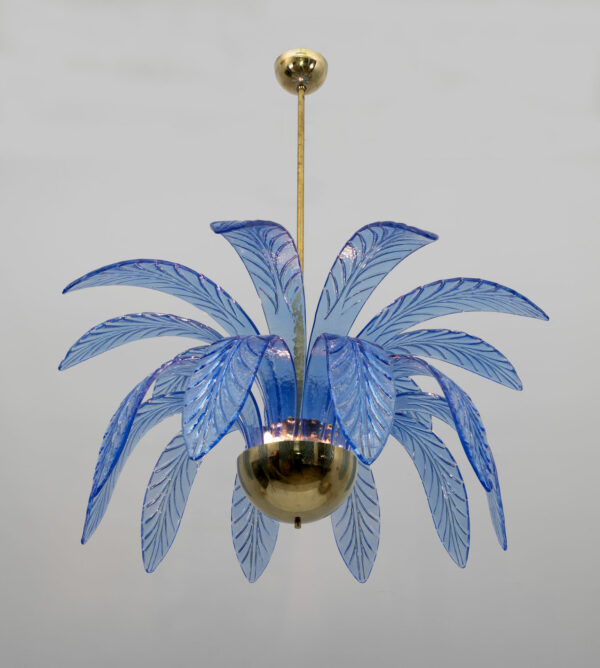 Mid-Century Modern Murano Glass and Brass Chandelier 1970s - Image 2