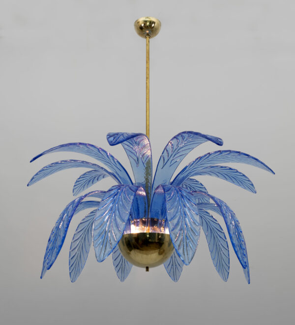 Mid-Century Modern Murano Glass and Brass Chandelier 1970s - Image 3