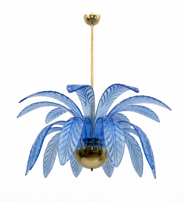 Mid-Century Modern Murano Glass and Brass Chandelier 1970s - Image 4