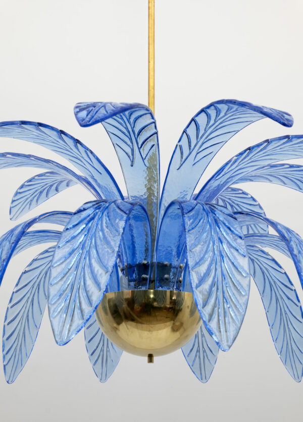 Mid-Century Modern Murano Glass and Brass Chandelier 1970s - Image 5