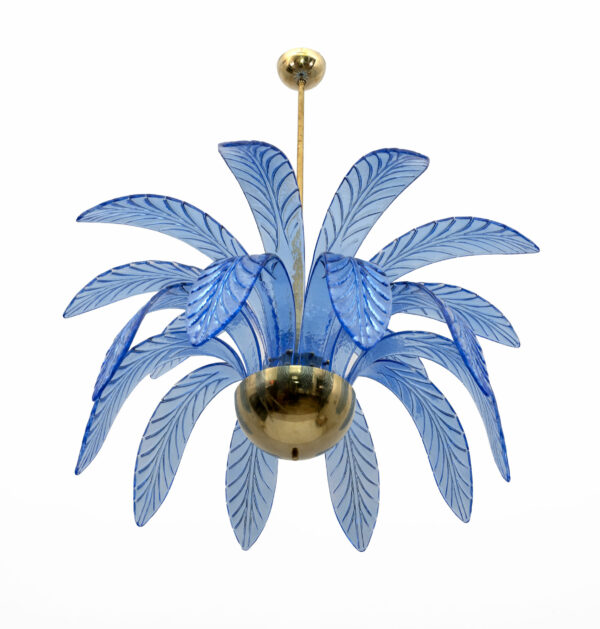 Mid-Century Modern Murano Glass and Brass Chandelier 1970s - Image 6