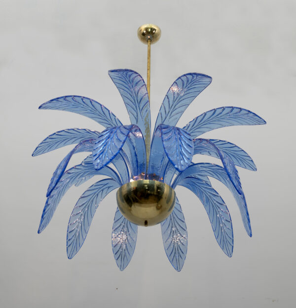 Mid-Century Modern Murano Glass and Brass Chandelier 1970s - Image 7