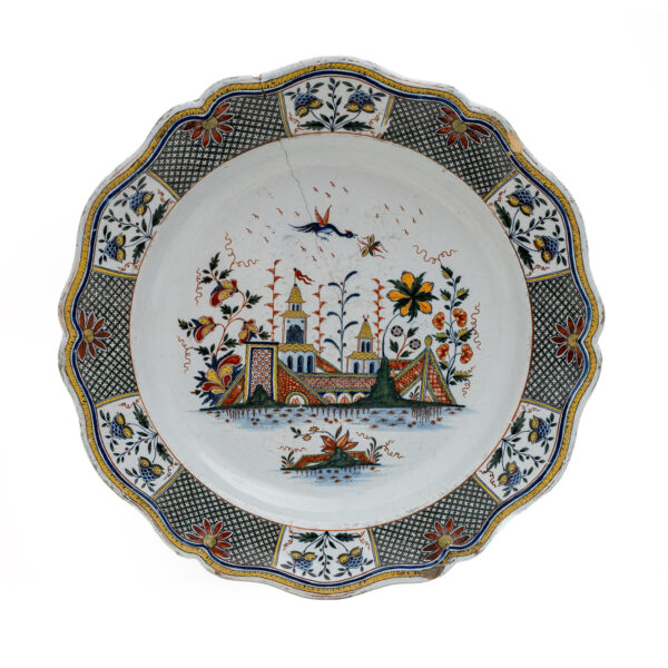 Large Majolica Dish Jean-Baptiste Guillibaud from 1730
