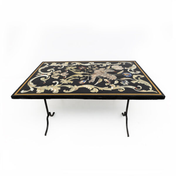 Handmade Wrought Iron Coffee Table Frame with Inlaid Marble Top
