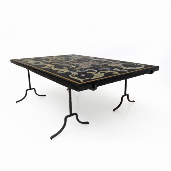 Handmade Wrought Iron Coffee Table Frame with Inlaid Marble Top - Image 3