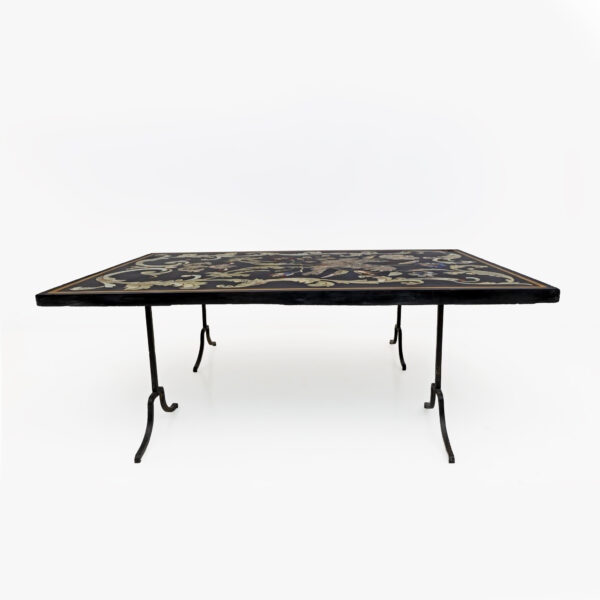 Handmade Wrought Iron Coffee Table Frame with Inlaid Marble Top - Image 2