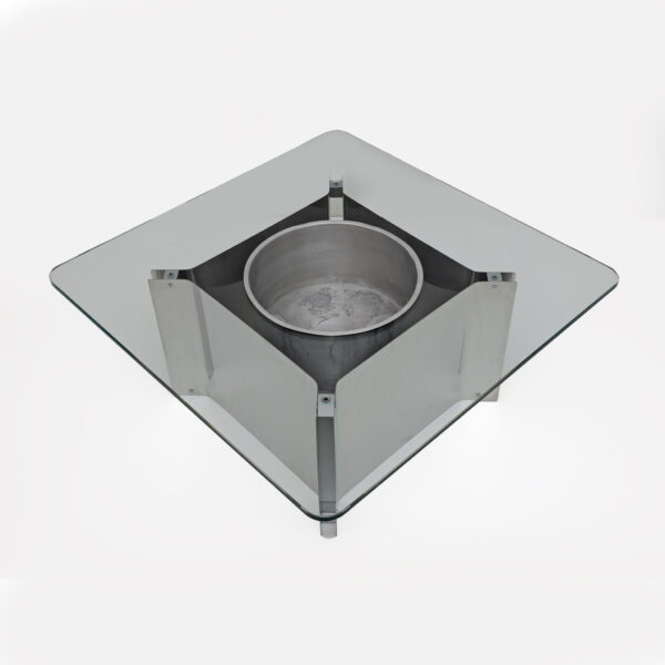 Michel Boyer Style Steel and Glass Coffee Table 1970s - Image 2