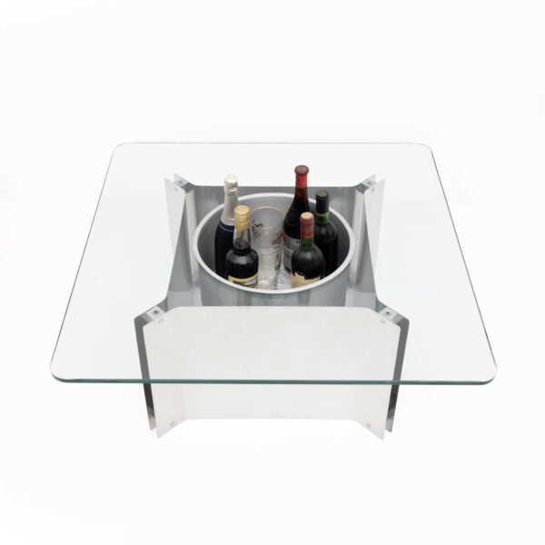 Michel Boyer Style Steel and Glass Coffee Table 1970s