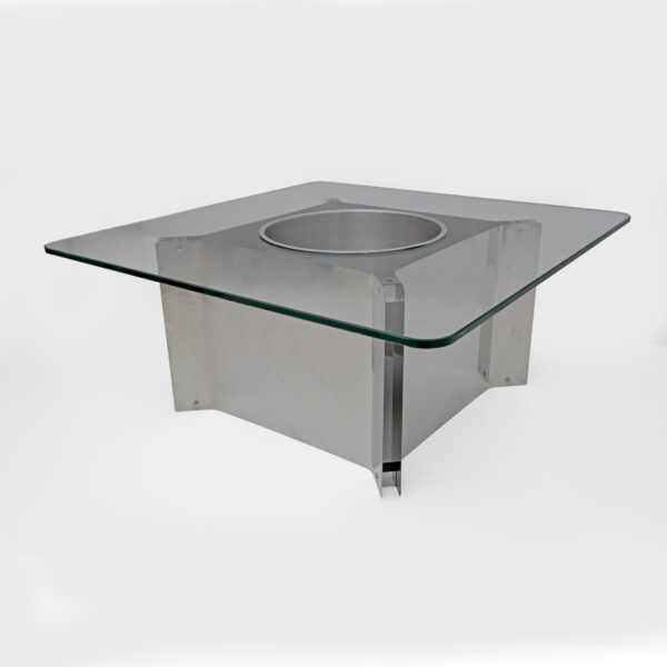 Michel Boyer Style Steel and Glass Coffee Table 1970s - Image 4