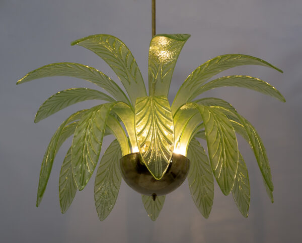 Mid-Century Modern Murano Glass and Brass Chandelier 1970s - Image 5