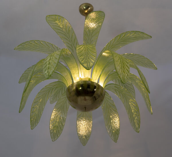 Mid-Century Modern Murano Glass and Brass Chandelier 1970s - Image 7