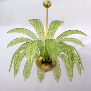 Mid-Century Modern Murano Glass and Brass Chandelier 1970s