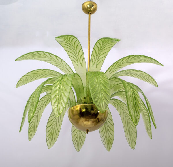 Mid-Century Modern Murano Glass and Brass Chandelier 1970s