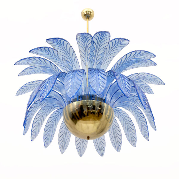 Pair of Palm Leaves Big Chandelier Murano Glass and Brass 70s - Image 7