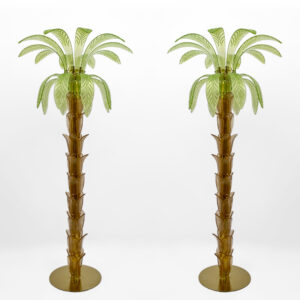 Pair of Murano Glass and Brass Palm Tree Floor Lamp, 1970s