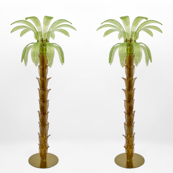 Pair of Murano Glass and Brass Palm Tree Floor Lamp, 1970s