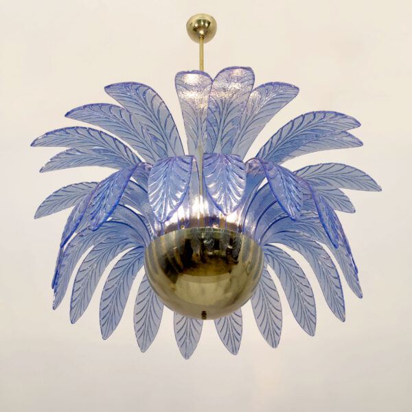 Pair of Palm Leaves Big Chandelier Murano Glass and Brass 70s - Image 2
