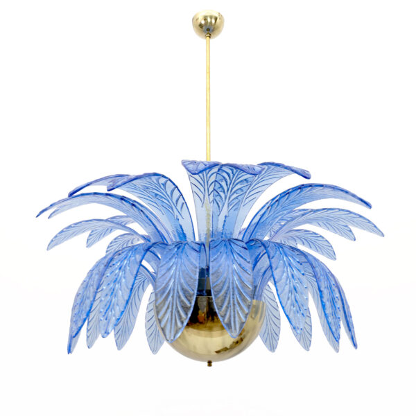 Pair of Palm Leaves Big Chandelier Murano Glass and Brass 70s - Image 3