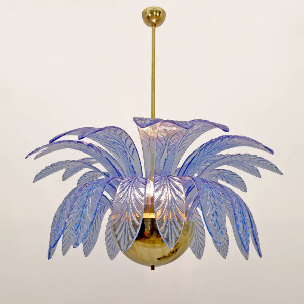 Pair of Palm Leaves Big Chandelier Murano Glass and Brass 70s - Image 6