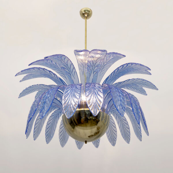 Pair of Palm Leaves Big Chandelier Murano Glass and Brass 70s - Image 4