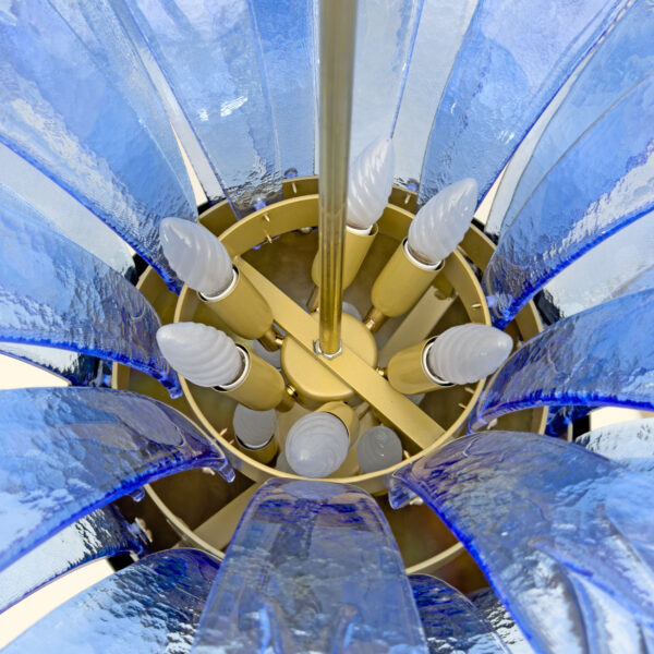 Pair of Palm Leaves Big Chandelier Murano Glass and Brass 70s - Image 9