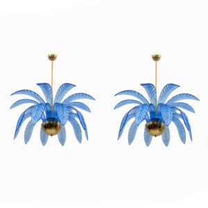 Pair of Palm Leaves Chandelier Murano Glass, 1970s