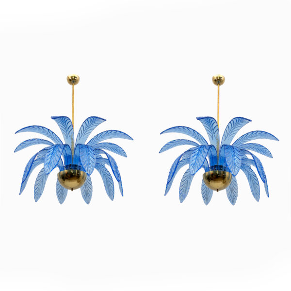 Pair of Palm Leaves Chandelier Murano Glass, 1970s