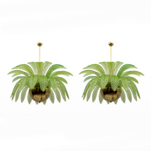 Pair of Palm Leaves Big Chandelier Murano Glass, 70s