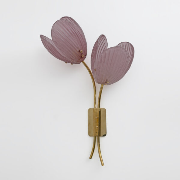 Pair of Tulips Murano Glass and Brass Sconces - Image 3
