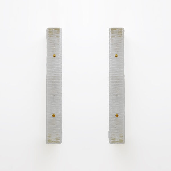 Pair of Brass and Textured Murano Glass Sconces