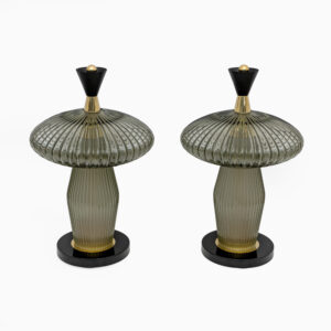 Pair of Table Lamps Murano Glass and Brass Feng Shui Style