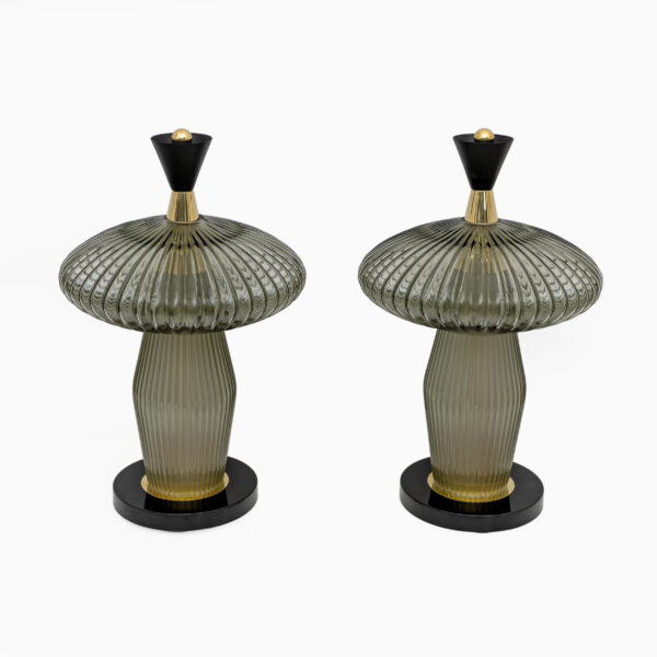 Pair of Table Lamps Murano Glass and Brass Feng Shui Style