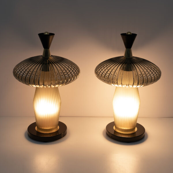 Pair of Table Lamps Murano Glass and Brass Feng Shui Style - Image 2