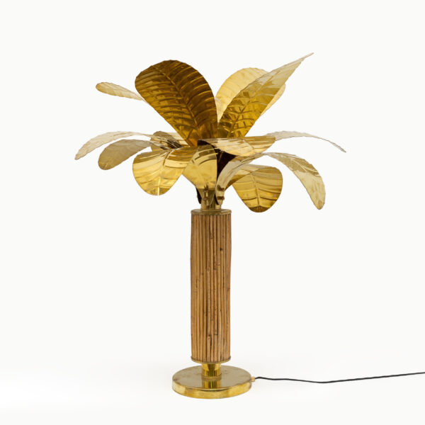 Pair of Brass and Rattan Palm Tree Lamps, 1970s - Image 7