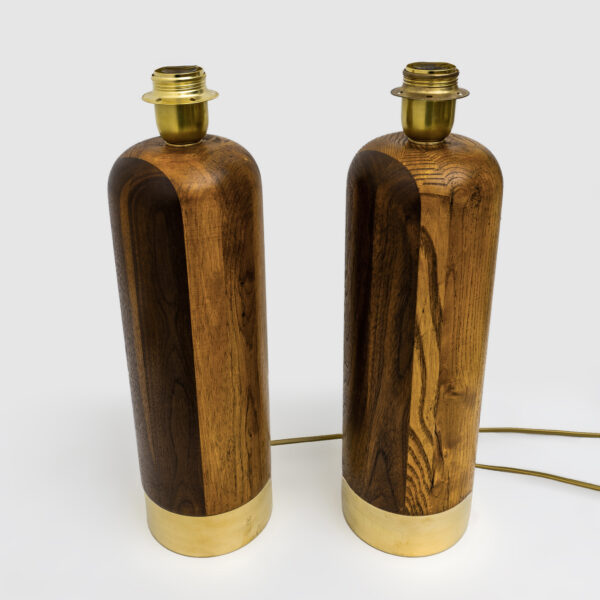 Pair of Italian Wood and Brass Table Lamps - Image 5