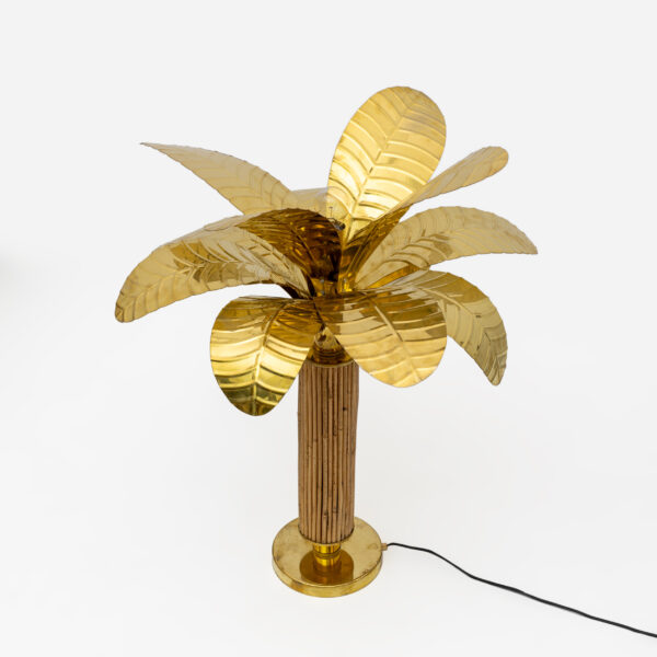 Pair of Brass and Rattan Palm Tree Lamps, 1970s - Image 6